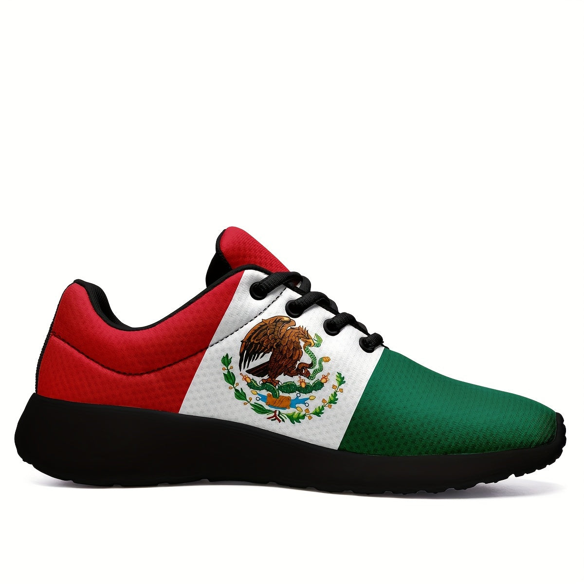 Plus Size Men's Trendy Mexico National Flag Pattern Sneakers, Comfy Non Slip Casual Soft Sole Lace Up Shoes For Men's Outdoor Activities